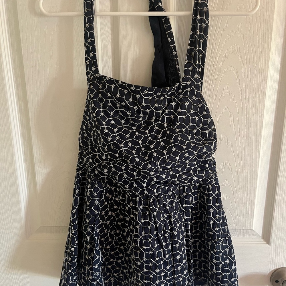 Anthropology Star Trails Maeve Navy and White Peplum Halter Top, Sz 4